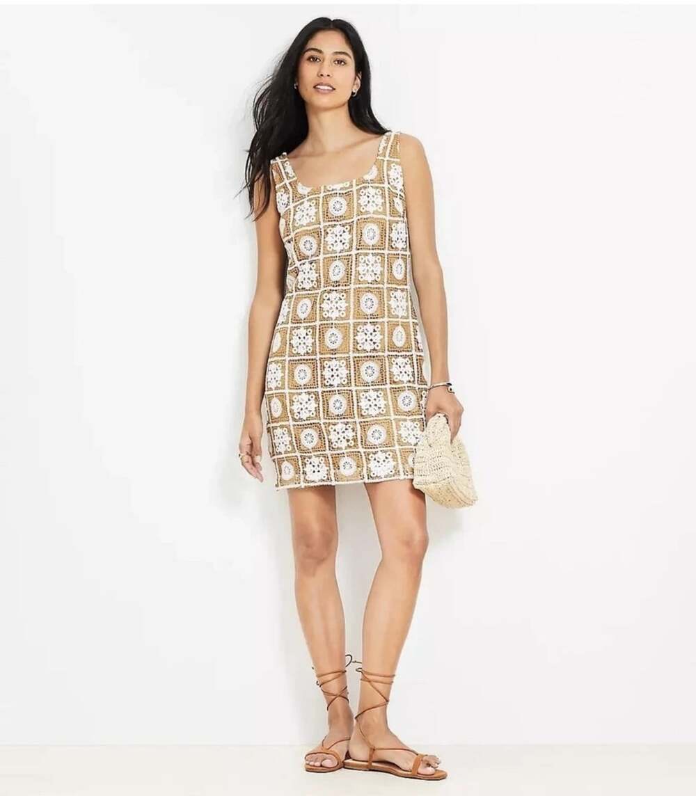Ann Taylor Loft Crochet Granny Square Summer Vacation Resort Date Beach Dress 12